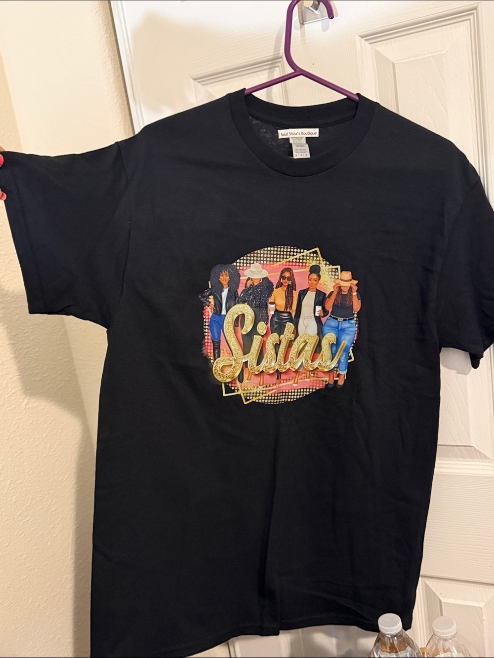Gildan Black Short-Sleeve Tee with Colorful "Sistas" Graphic - Picture 4 of 5